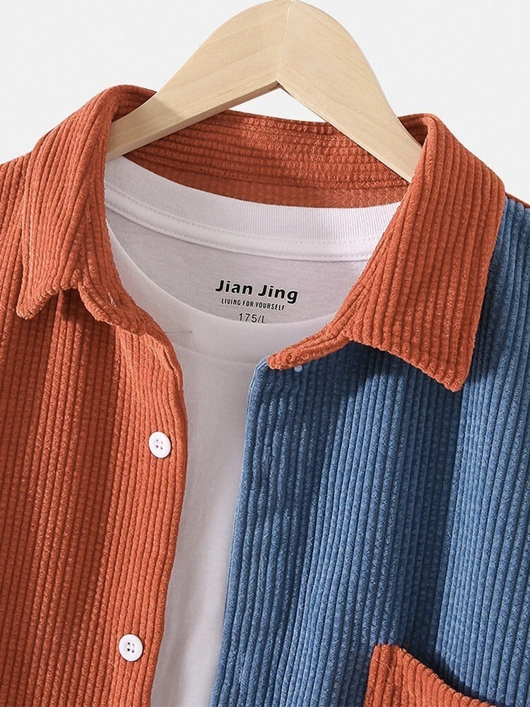 Men's Jackets Spring Autumn men's coat contrast color lapel European and American corduroy men's jacket Japanese fresh men's top b