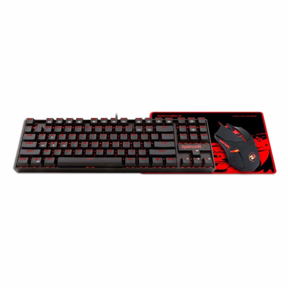 Rn K552-BA Combo Gaming Keyboard and Mouse Mouse Pad Combo Red Backlit Mechanical Gaming Keyboard for Windows PC