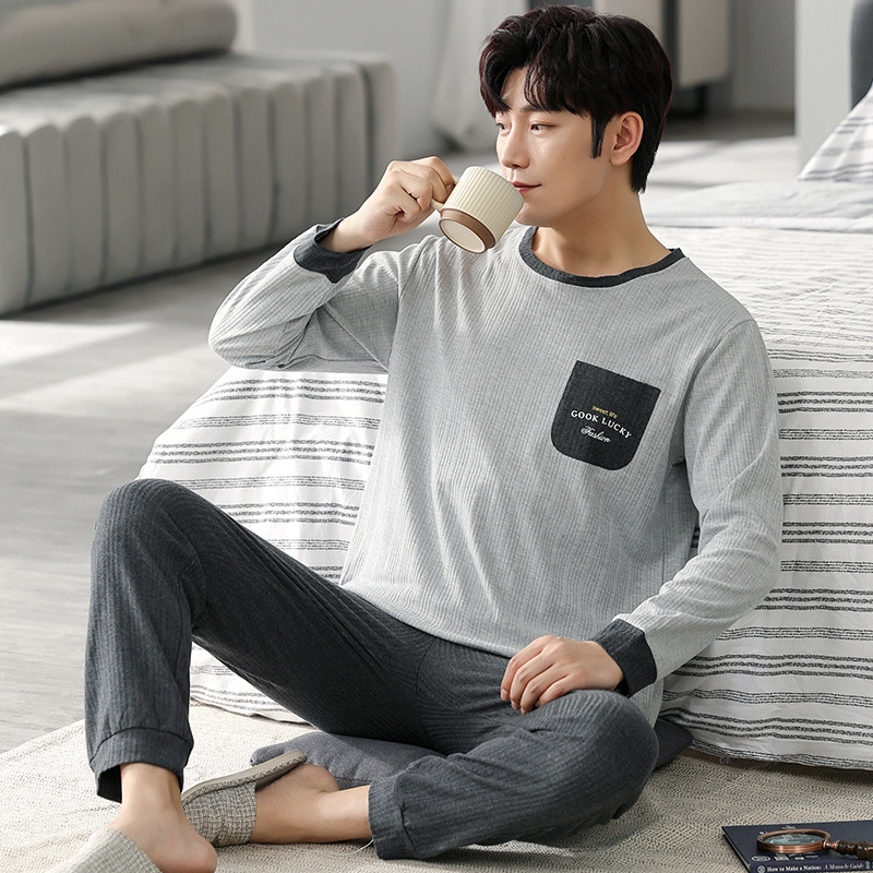 Men's Sleepwear Men Spring Long Sleeve Sleepwear Knited Cotton Mens Pajamas XXXXL Male Home Clothing 230317