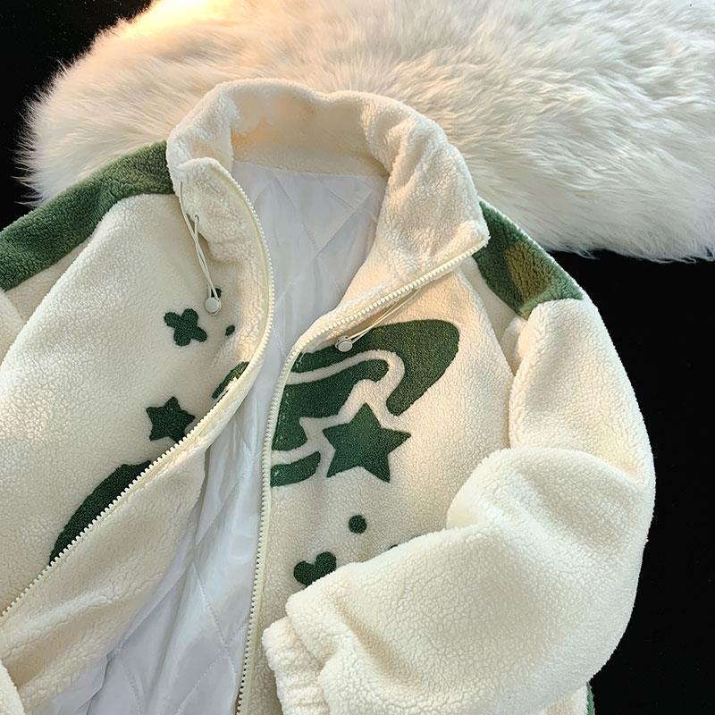 Women's Jackets Y2k Clothes Print Women Jacket Winter Warm Zipper Flannel Parka Harajuku Lambswool Sherpa Streetwear Loose Couple Hoodie Coat 230