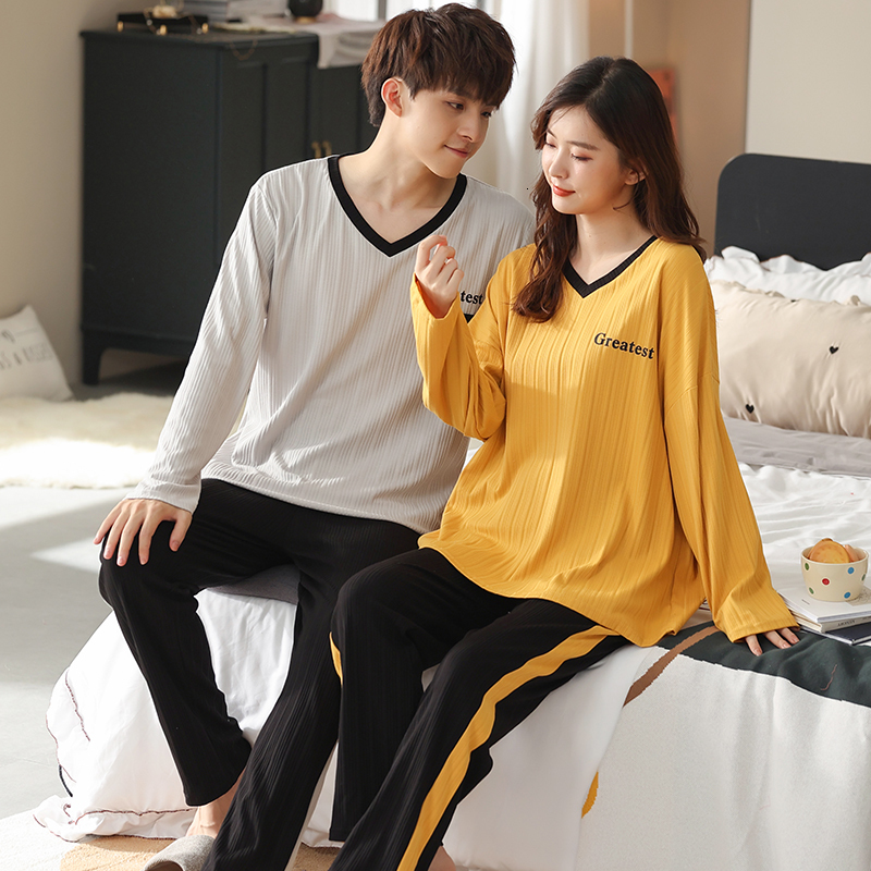 Men's Sleepwear Autumn Men Pajamas Patchwork Long Sleeve Male Pajama Set Men Pure Full Cotton Pajamas For Women Sleepwear Suit Couple Homewear 23
