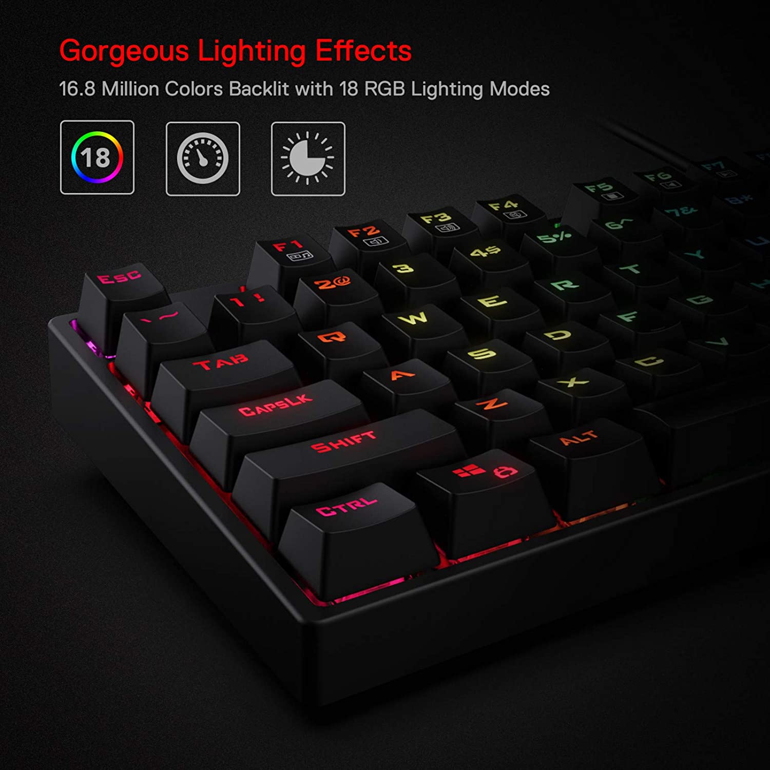 n K582 SURARA RGB LED Backlit Mechanical Gaming Keyboard with 104 Keys-Linear and Quiet Red Switches For Game Laptop PC