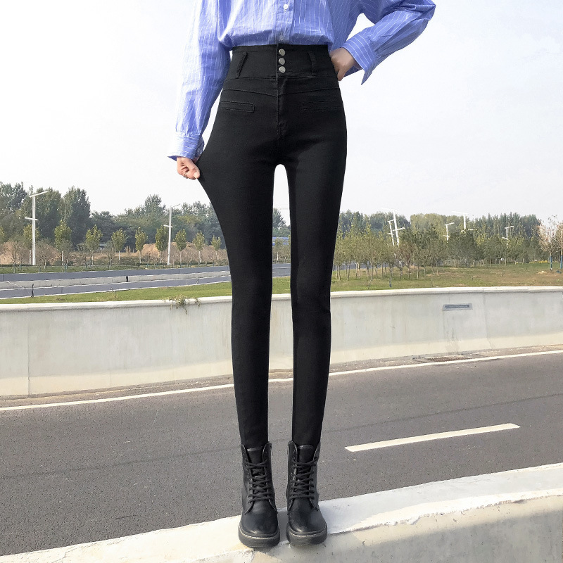 Women's Jeans Ladies Super High Waist Sexy Skinny Jeans Winter Retro Blue Black Thick Elastic Denim Pencil Pants 230311