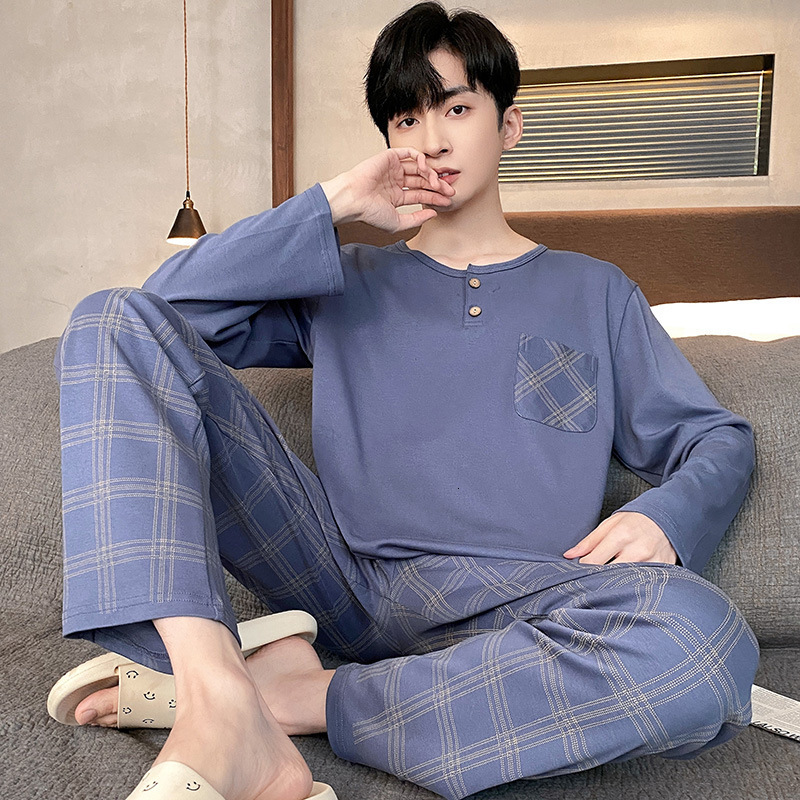 Men's Sleepwear Pajamas Men's Long-sleeved Striped Spring and Autumn Style Boys and Girls Winter Homewear Suits 230317