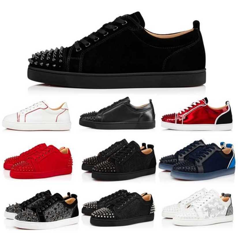 

2022 New Red Bottomed Designer Shoes Rivets Loafers Low Studed Suede Shoe Black Red White leather Mens Women Fashion Chaussures Sneakers Trainers With Box 35-47 PN7J, 15
