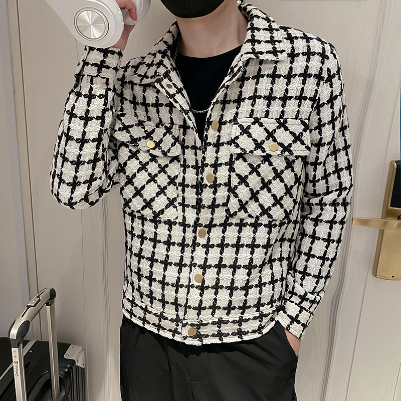 Men's Plaid Haruku Jacket - Casual Cropped Spring Outwear, Korean Style, Plus Size