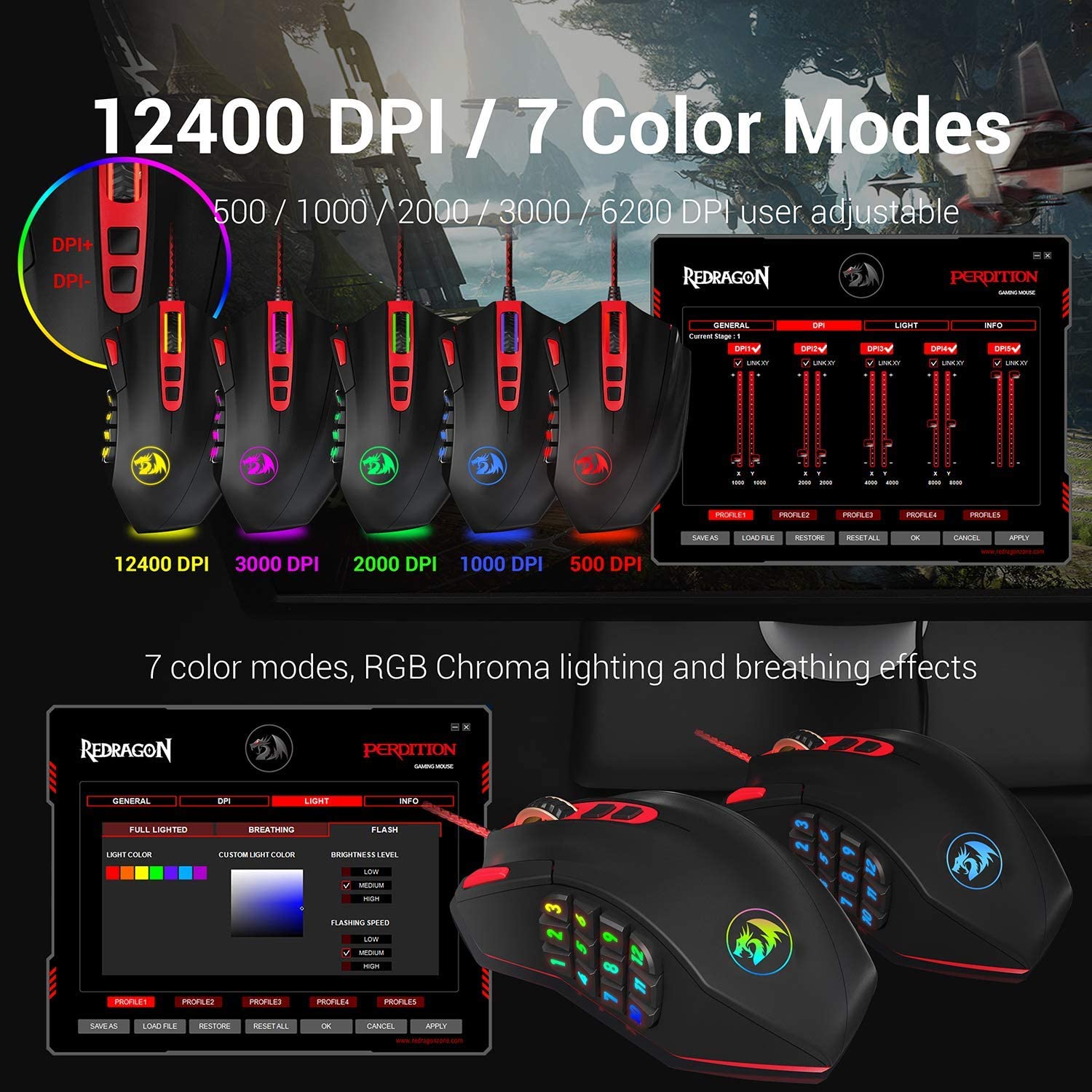n M901 Perdition Wired Gaming Mouse MMO Mice 12400 DPI 18 Programmable Buttons Weight Tuning for Windows PC Gaming