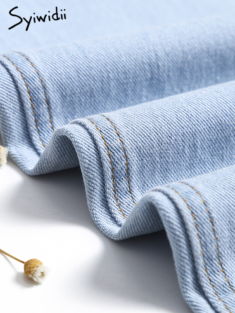 Women's Jeans Syiwidii 4 Color Mom Jeans Woman Elastic Waist High Wais Denim Pants Boyfriend Jeans for Women Washed Cotton Fashion 230311