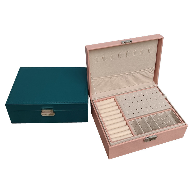 Jewelry Boxes DoubleLayer Leather Jewelry Box Ear Stud Earrings Ornament Storage Holder MultiFunction Large Jewelry Packaging Display 230310