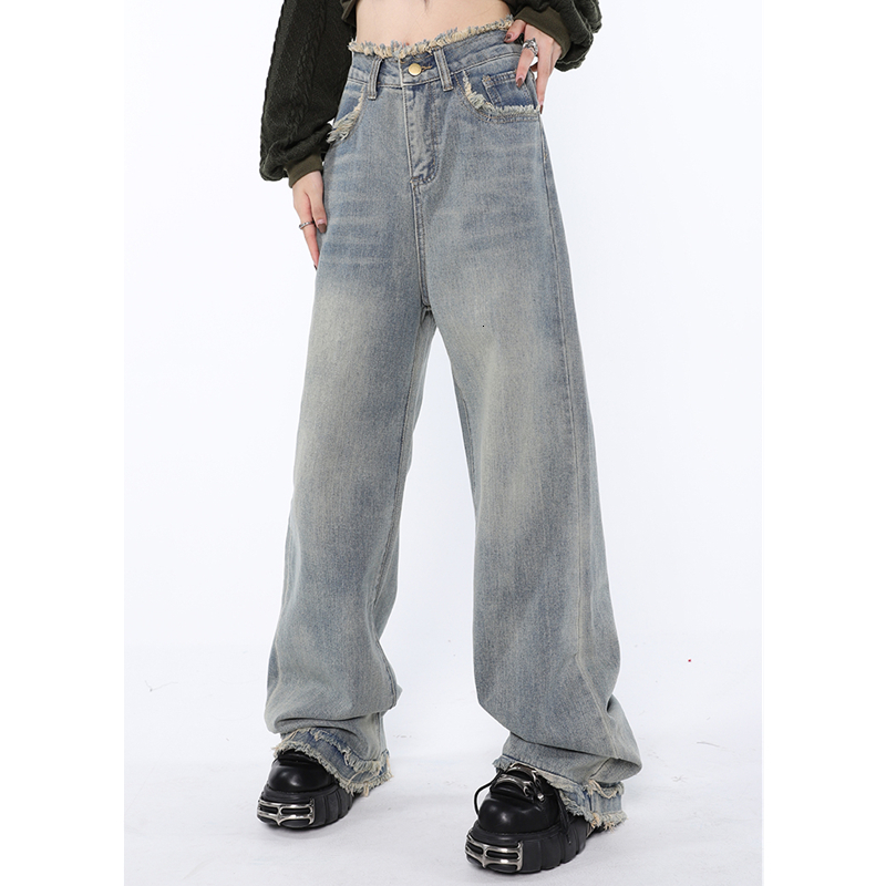 Women's Jeans Vintage Light Blue High Waist Women Jeans American Fashion Streetwear Wide Leg Jean Female Denim Trouser Straight Baggy Pants 23031