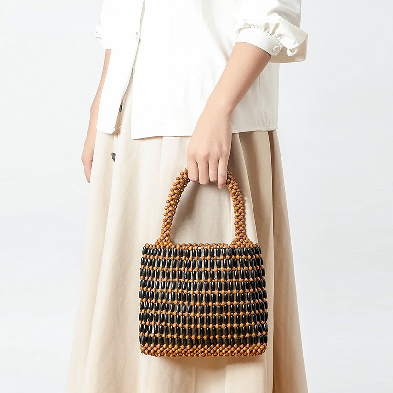 Hand-woven Bag Wooden Beads Handmade Bags Vintage Beach Vocation Handbag for Women, Ivory
Hand-woven Bag Wooden Beads Handmade Bags Vintage Beach Vocation Handbag for Women, Ivory