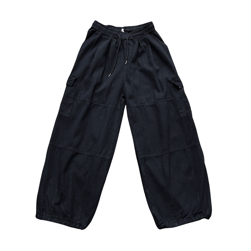 Men's Pants Big Pocket Cargo Pants Men's Casual Solid Color Straight Pants Baggy Wide-leg Ankle-length Pants Men Elastic Waist Pants 230311