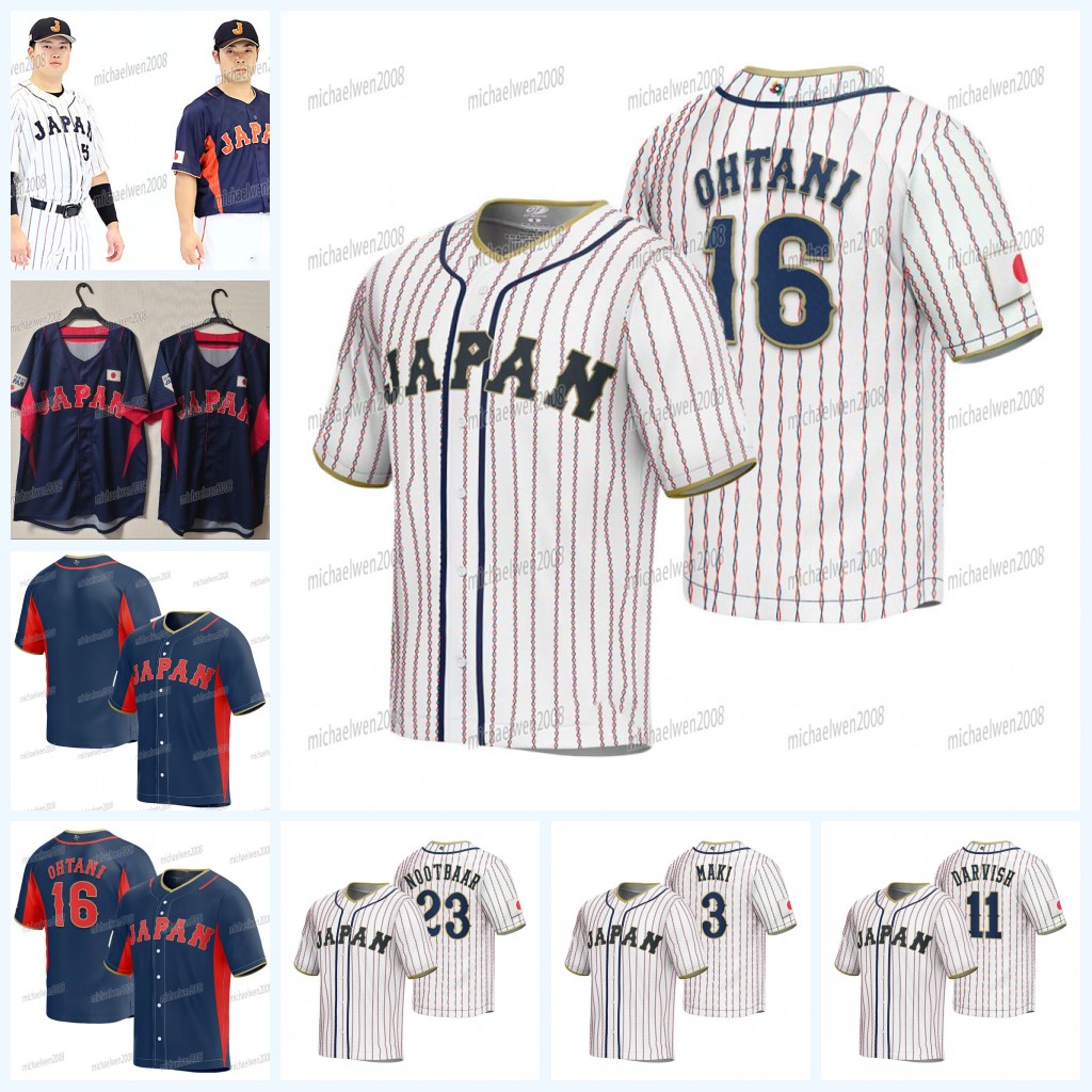 Team Japan 2023 World Baseball Classic Jersey WBC 16 Shohei Ohtani Lars Nootbaar Yu Darvish Seiya Suzuki Roki Sasaki Takuya Kai Shugo Maki Kensuke Kondo Shosei Togo, Youth (away)
Team Japan 2023 World Baseball Classic Jersey WBC 16 Shohei Ohtani Lars Nootbaar Yu Darvish Seiya Suzuki Roki Sasaki Takuya Kai Shugo Maki Kensuke Kondo Shosei Togo, Youth (away)