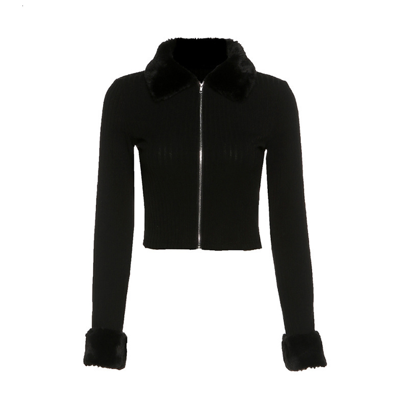 Women's Knits Tees TVVOVVIN Fashion Fur Collar Long Sleeve Slim Knitted Cardigan Solid Color Screw Thread Open Navel Zipper Sweater Khz3 230310