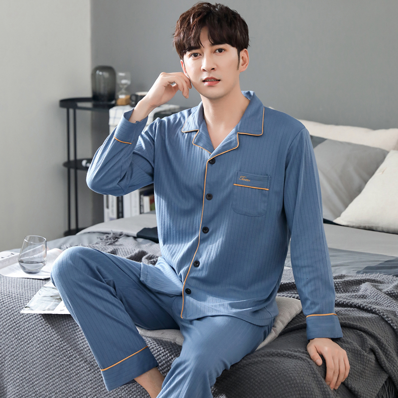 Men's Sleepwear Autumn Winter Men's Cotton Pajamas Button Lapel Pajamas Cartoon Pajamas Set Casual Sleep and Lounge Pajamas 3XL 4XL Men'