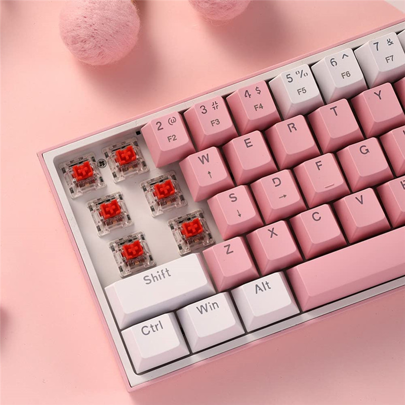 n Fizz K617 Wired RGB Mechanical Gaming Keyboard 61 Keys White Pink Color Linear Red Switch Software Supported