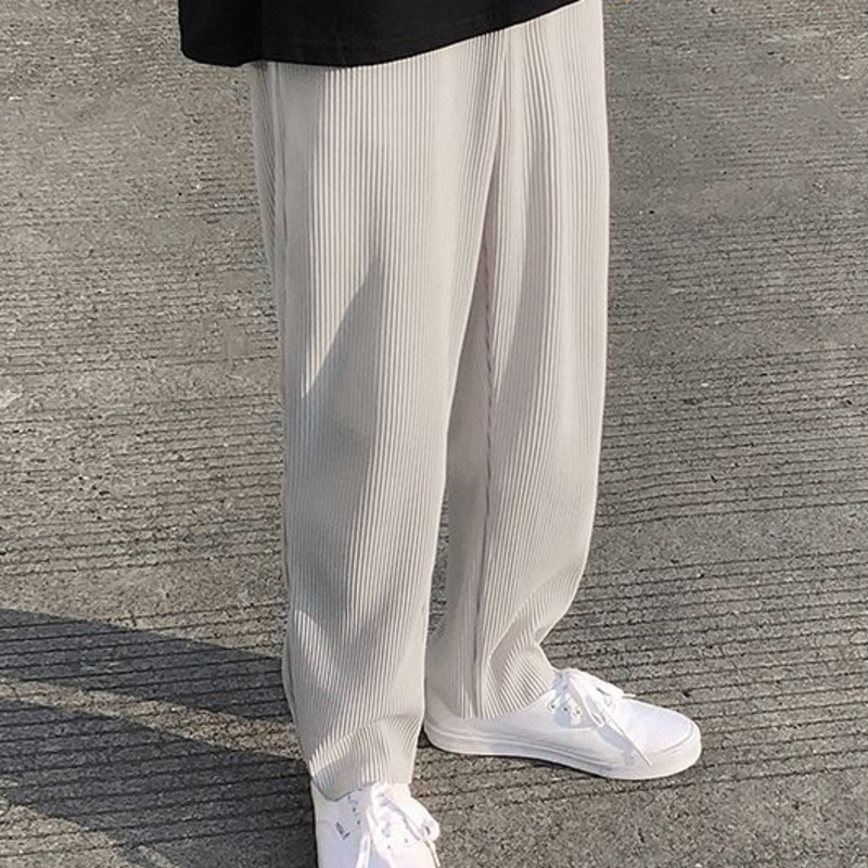 Men's Pants Pleated Straight Pants Men's Elastic Waist Casual Pants Men Streetwear Loose Japanese Trousers Mens 230311