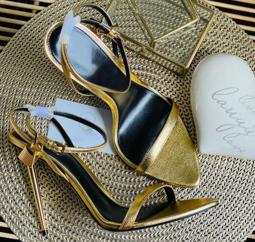 Brand High Heel Women Sandals Genuine Leather Thin Heels Black Gold Rose Yellow Sier White Red Wedding Shoes 34-42with Box and Dust Bag