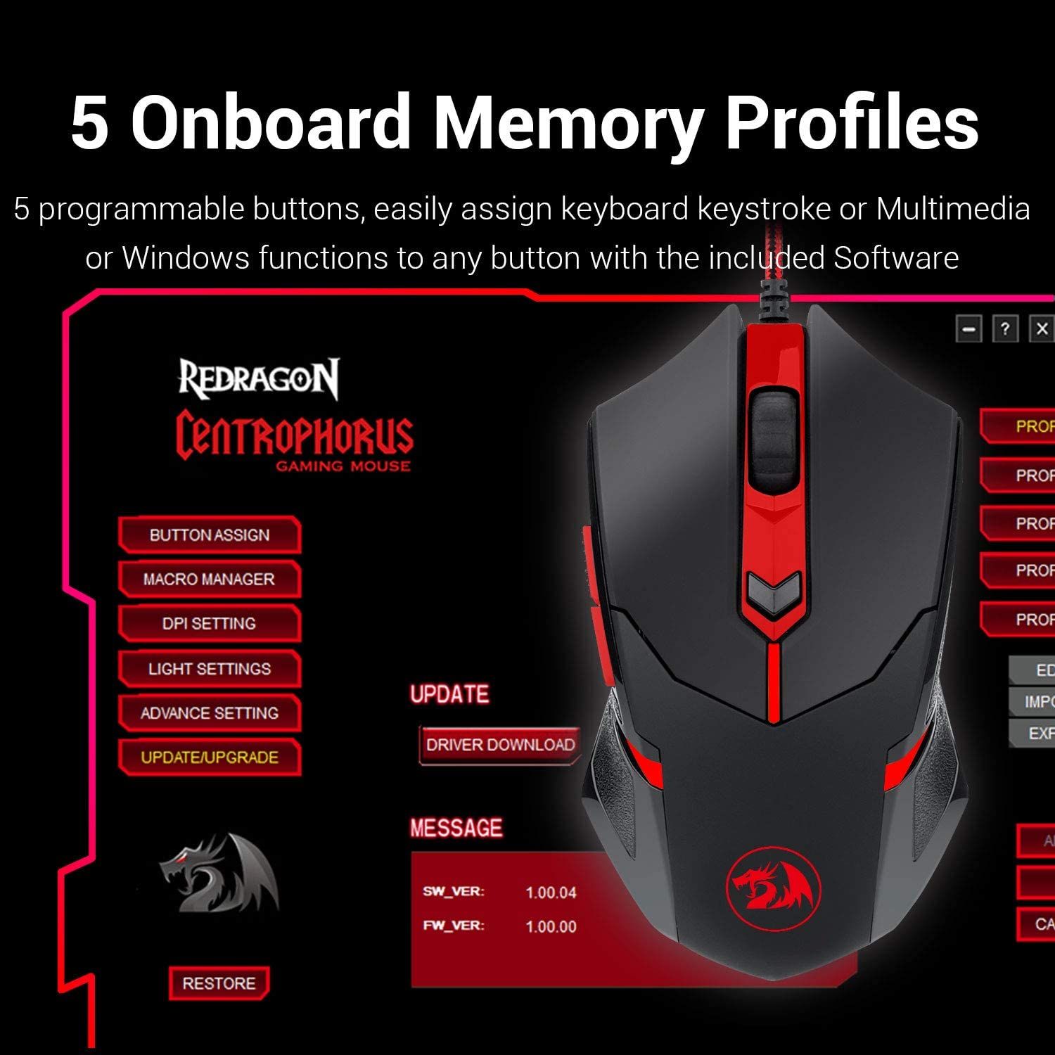 n M601-BA Gaming Mouse and Mouse Pad Combo Wired MMO 6 Button Mouse 3200 DPI Red LED Backlit for Windows PC Gamer