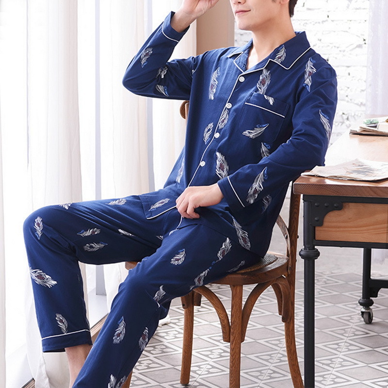 Men's Sleepwear Men's Pajama Sets Simple Sleepwear Long Sleeve Cotton Top Pant Leisure Outwear Soft Autumn Winter Plus Size Loungewear 23031