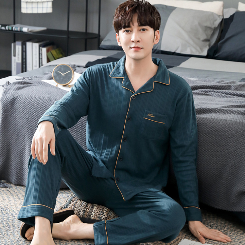 Men's Sleepwear Autumn Men's Pajamas 100% Cotton Full-sleeve Mens Turn-down Collar Homewear Thin Simple Style Solid Color Comfort Sleepwear 