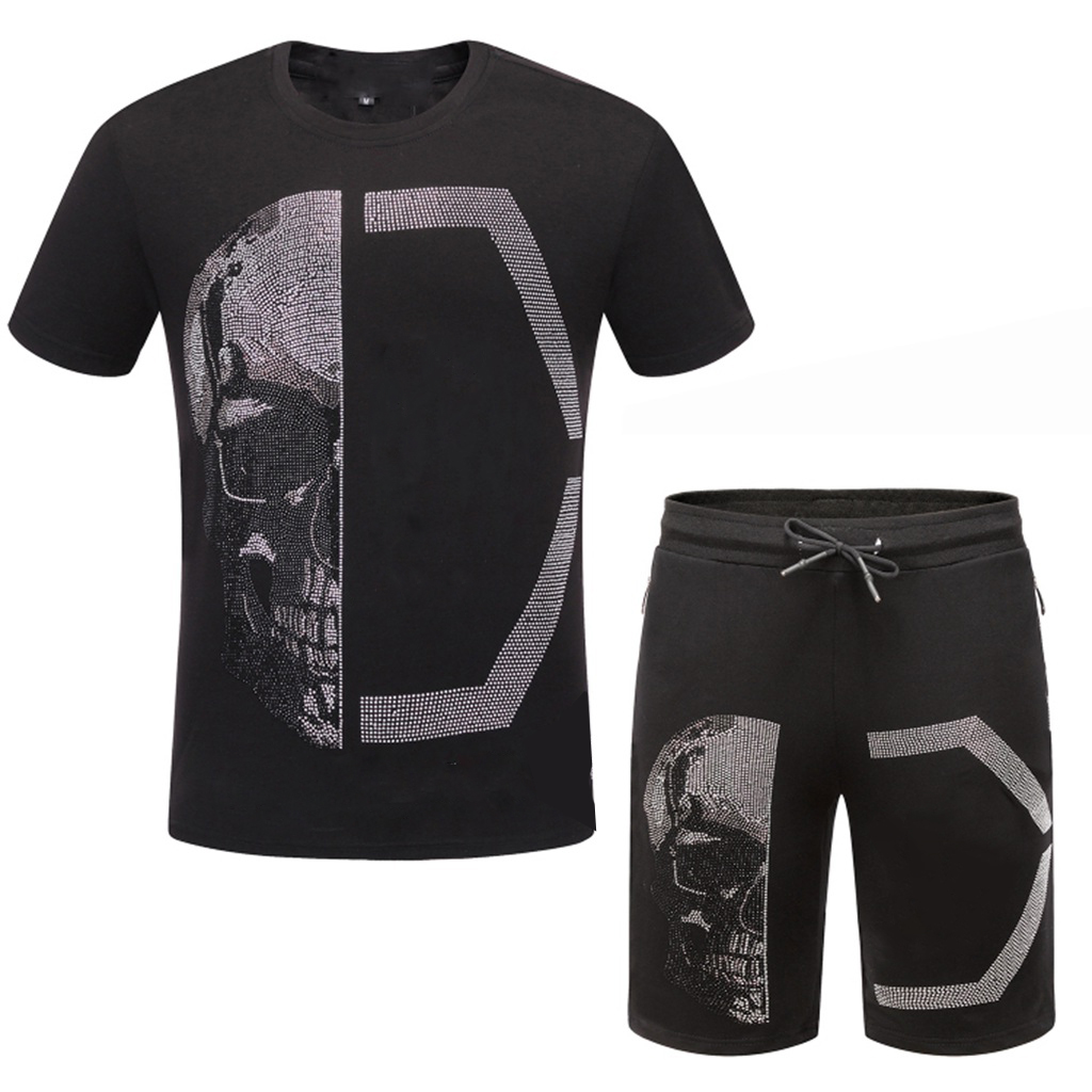 Men T-Shirts Fashion Tracksuits Summer skull T Shirts Shorts Clothing Sets with Letters Casual Streetwear Trend Suits Men Breathable Tees Pants #CH16