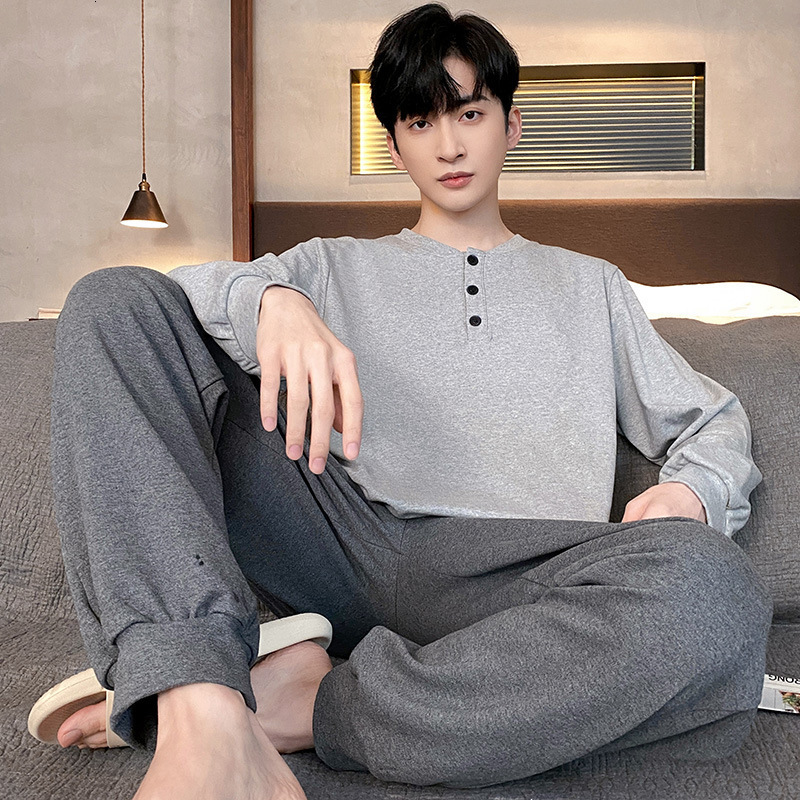Men's Sleepwear Pajamas Men's Long-sleeved Striped Spring and Autumn Style Boys and Girls Winter Homewear Suits 230317
