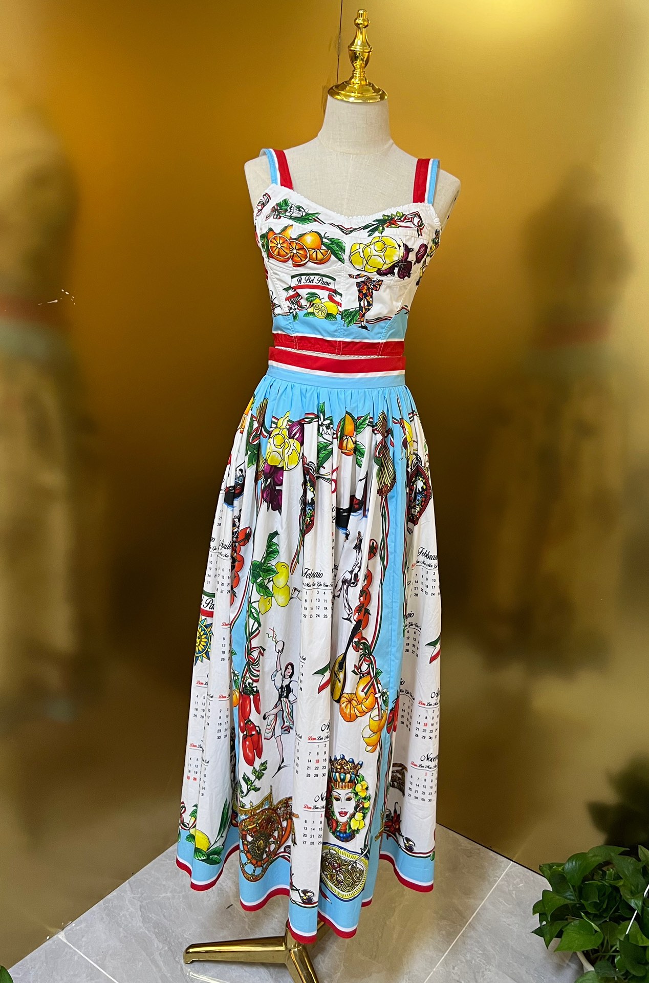 2023 women's Two Piece Dress Colorful fruit and calendar printed slip dress, White
2023 women's Two Piece Dress Colorful fruit and calendar printed slip dress, White