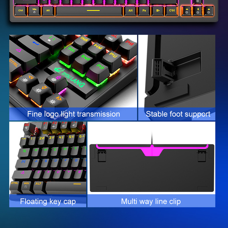 Spanish 88 Keys Mechanical Keyboard Keys USB Wired Mechanical Gaming Keyboards Color Backlit Blue Switch for PC Deskop Laptop