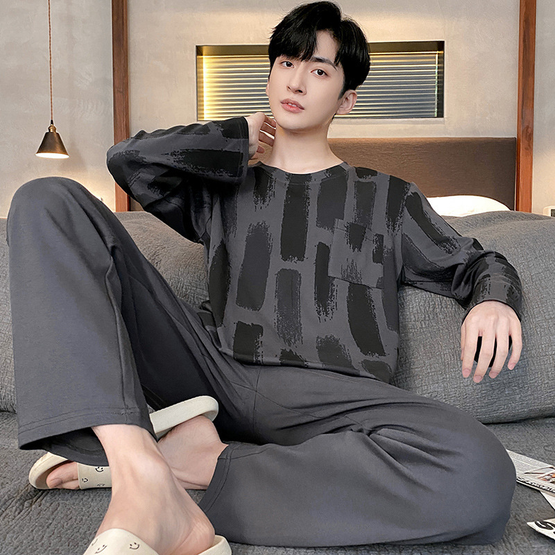Men's Sleepwear Pajamas Men's Long-sleeved Striped Spring and Autumn Style Boys and Girls Winter Homewear Suits 230317