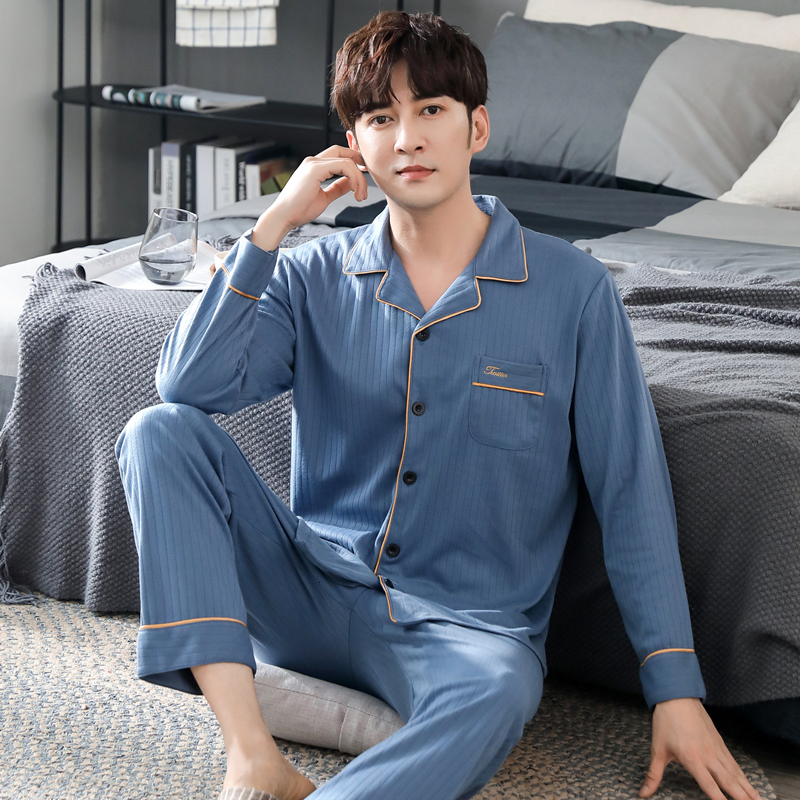 Men's Sleepwear Autumn Winter Men's Cotton Pajamas Button Lapel Pajamas Cartoon Pajamas Set Casual Sleep and Lounge Pajamas 3XL 4XL Men'