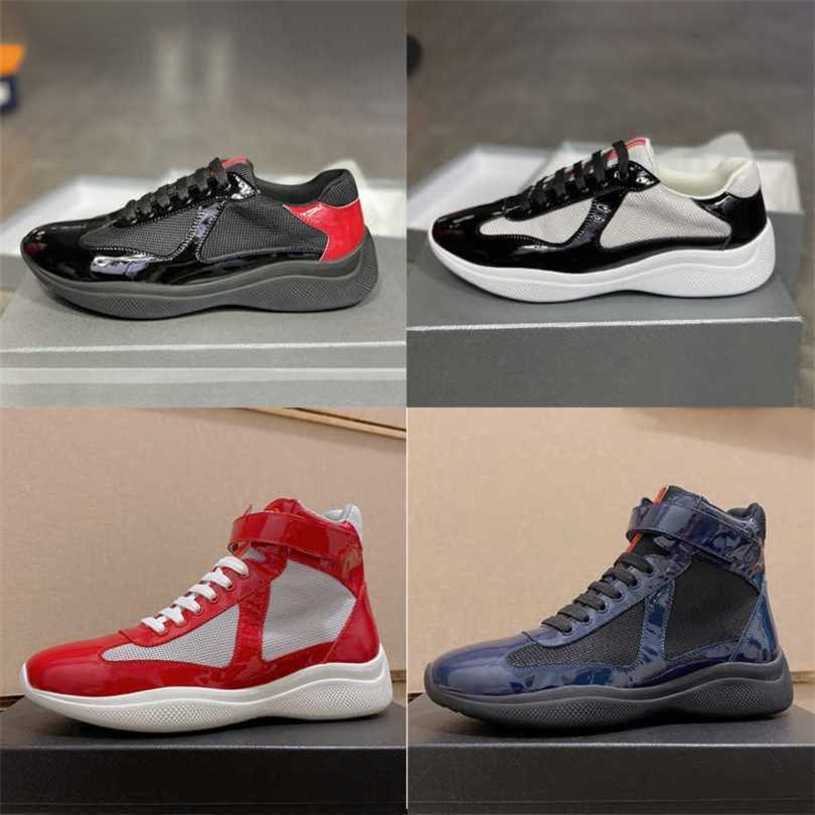 Designer Men Shoes America'S Cup Bike Fabric Sneakers Orange Patent Leather Mesh Flat Shoe Rubber BottomTrainers Green Red Lace-up Nylon Casual Sneaker NO53 P4SG