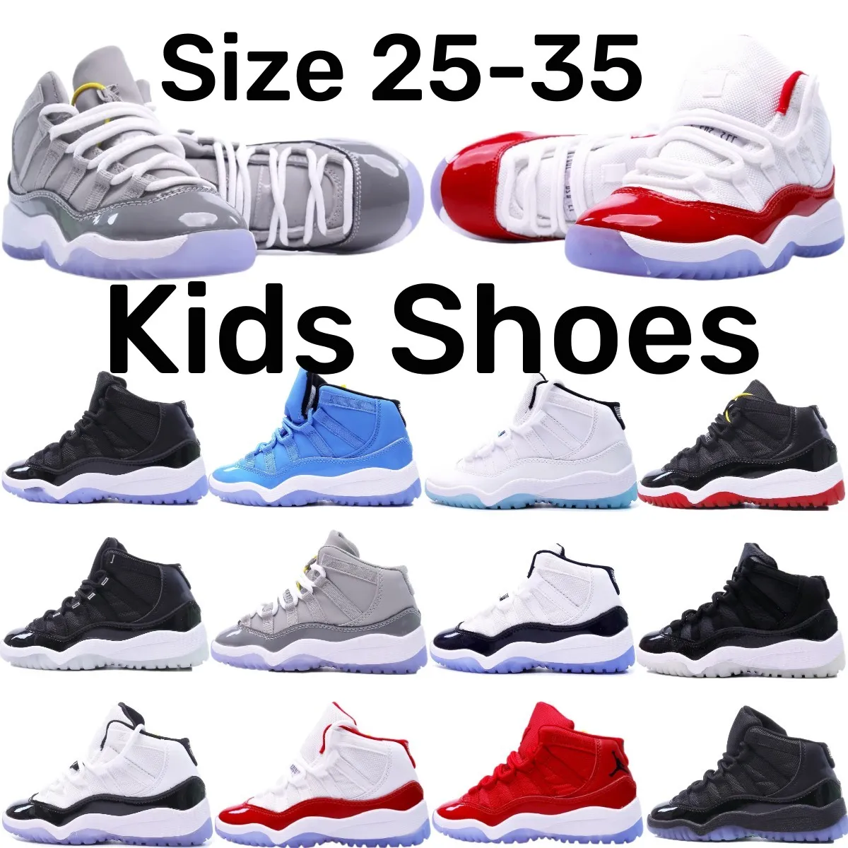11s Designer Cherry 11 Basketball Sneakers boys cool grey black Bred trainers baby youth toddler infants children Space Jam Legend, With box
11s Designer Cherry 11 Basketball Sneakers boys cool grey black Bred trainers baby youth toddler infants children Space Jam Legend, With box