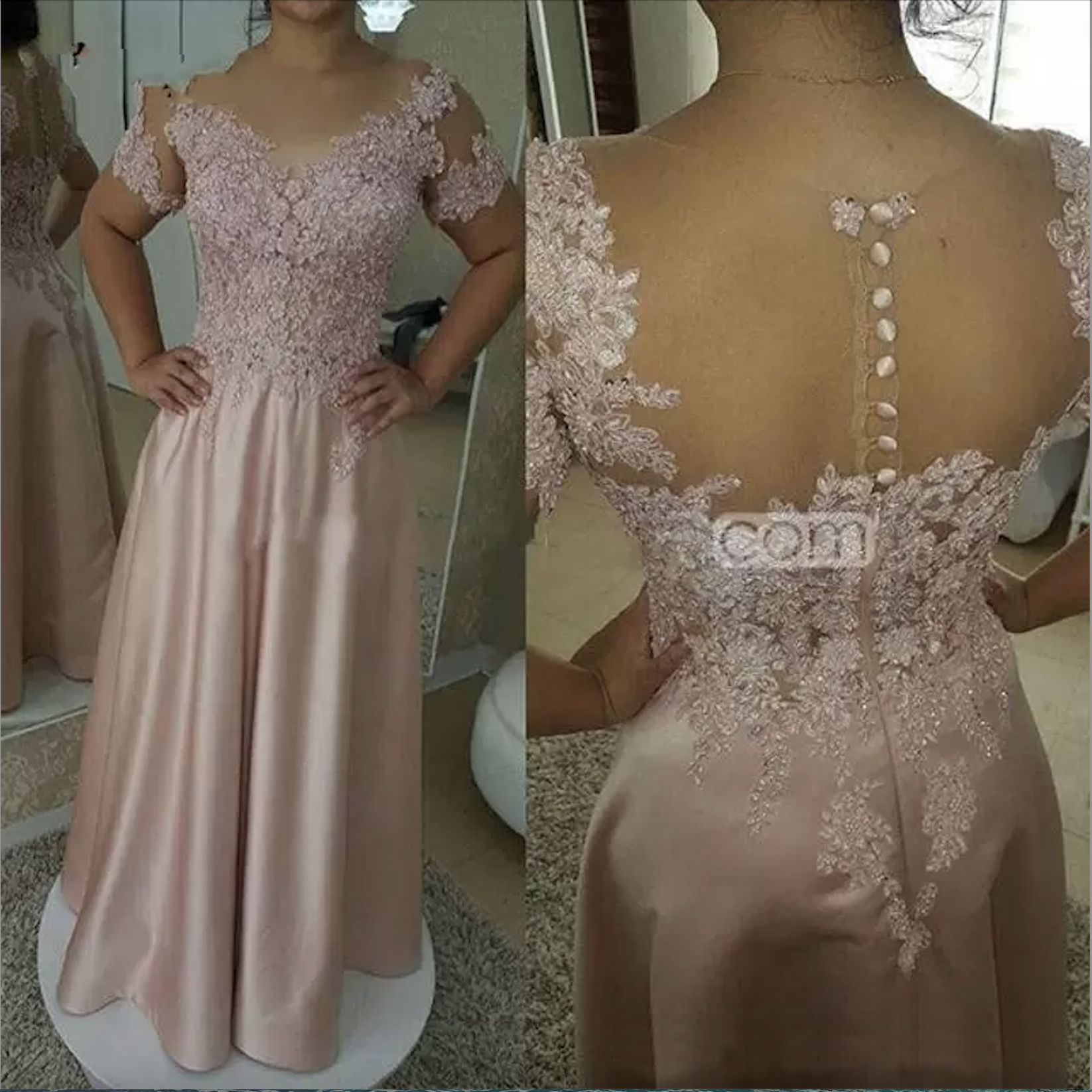 Formal Mother Of The Bride Dress Short Sleeve Appliques Beaded Long Wedding Guest Evening Gowns A E Pink Plus Size