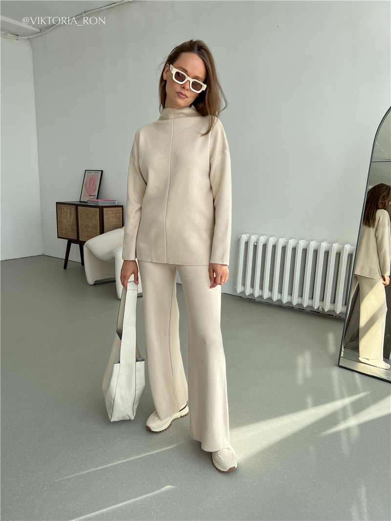 Women's Two Piece Pants Loose Casual Sweater Trousers Fashion Suit Womens Peice Sets Spring Autumn Knitted Sweaterpants 230310