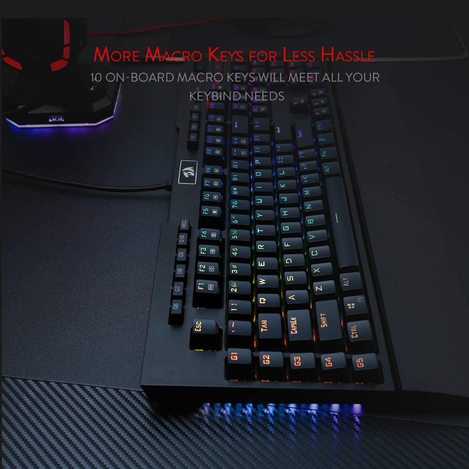 K586 RGB Mechanical Gaming Keyboard 10 Extra On-Board Macro Keys Dedicated Media Control Blue Switches For PC Gamer