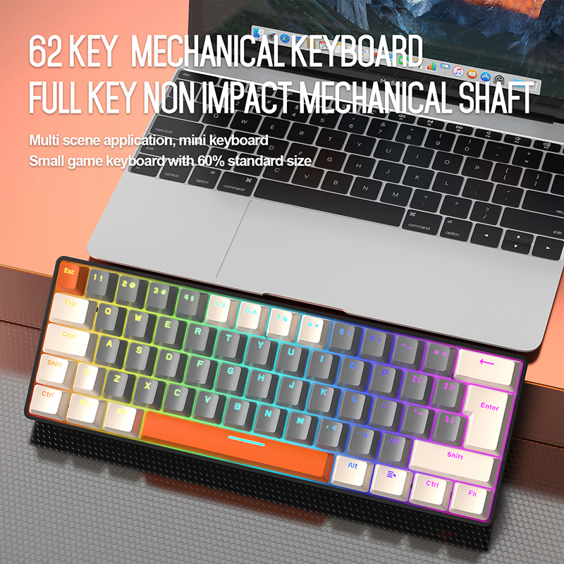 T60 Russian/En Mini Gaming Mechanical Keyboard 62 Keys RGB Type-C Wired Gaming Keyboard NKRO 60% Ergonomics Keyboards For Gamer