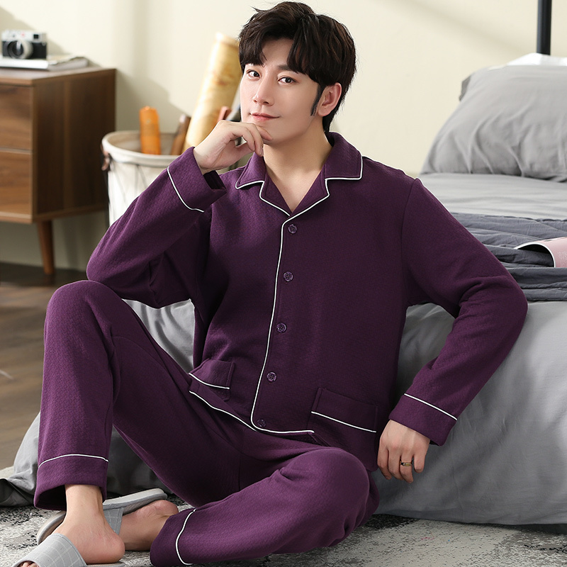 Men's Sleepwear Winter Keep Warm Thin Quilted Pajama Sets for Men Long Sleeve Air Cotton Interlayer Sleepwear Loungewear Homewear Home Clothes 23