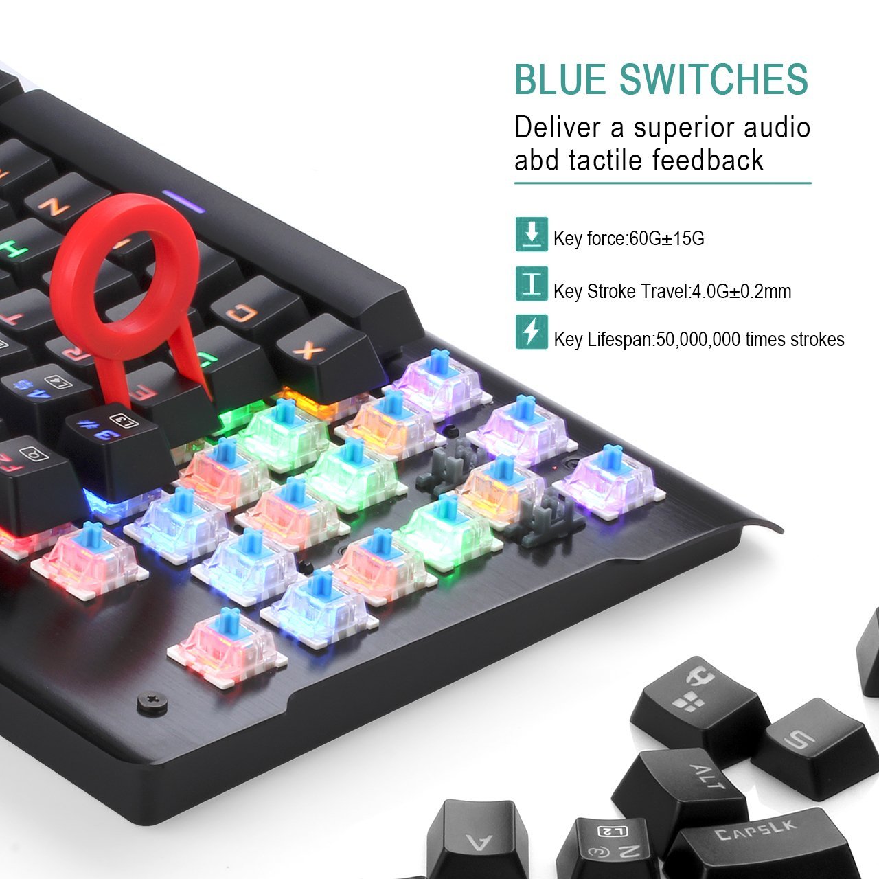 n K561 VISNU Mechanical Gaming Keyboard Anti-ghosting 87 Keys RGB Backlit Wired Compact Keyboard for Laptop PC Games