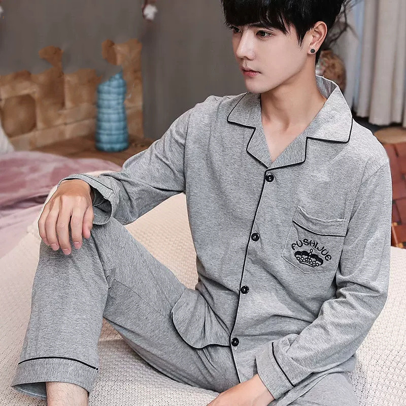 Men's Sleepwear Autumn Men Pajamas Set Casual Sleepwear For Man Shirt Full Sleeve Pyjama Men's Fashion Soft Homewear Clothes Plus Size 23031
