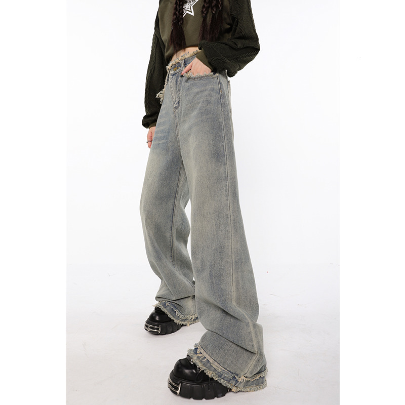 Women's Jeans Vintage Light Blue High Waist Women Jeans American Fashion Streetwear Wide Leg Jean Female Denim Trouser Straight Baggy Pants 23031