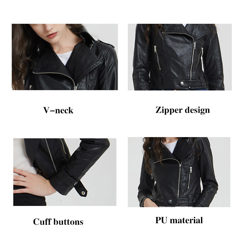 Women's Jackets Elegant Short Jacket Women Zip Pocket Fashion Leather Coat Lady Lapel Outfit Clothes Female Locomotive Style Streetwear Girl Top 