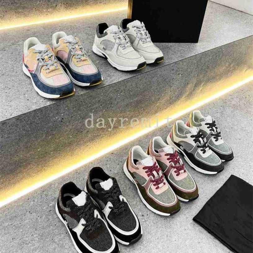 Designer Calfskin Casual Shoes Reflective Sneakers Vintage Suede Leather Trainers Fashion Shoes Leisure Shoe Platform Lace-up Women Mens Sneaker