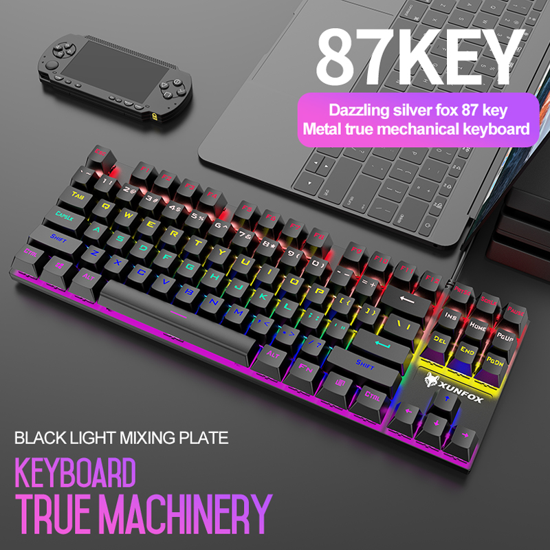 K80 87 Keys LED Backlit Mechanical Keyboard USB Wired Gaming Keyboards Blue Switch ABS Keycap For Desktop Computer PC Laptops