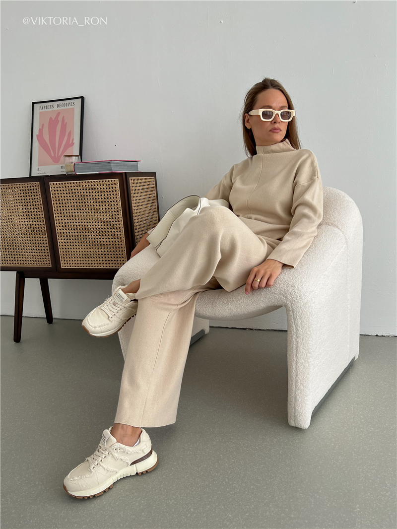 Women's Two Piece Pants Loose Casual Sweater Trousers Fashion Suit Womens Peice Sets Spring Autumn Knitted Sweaterpants 230310