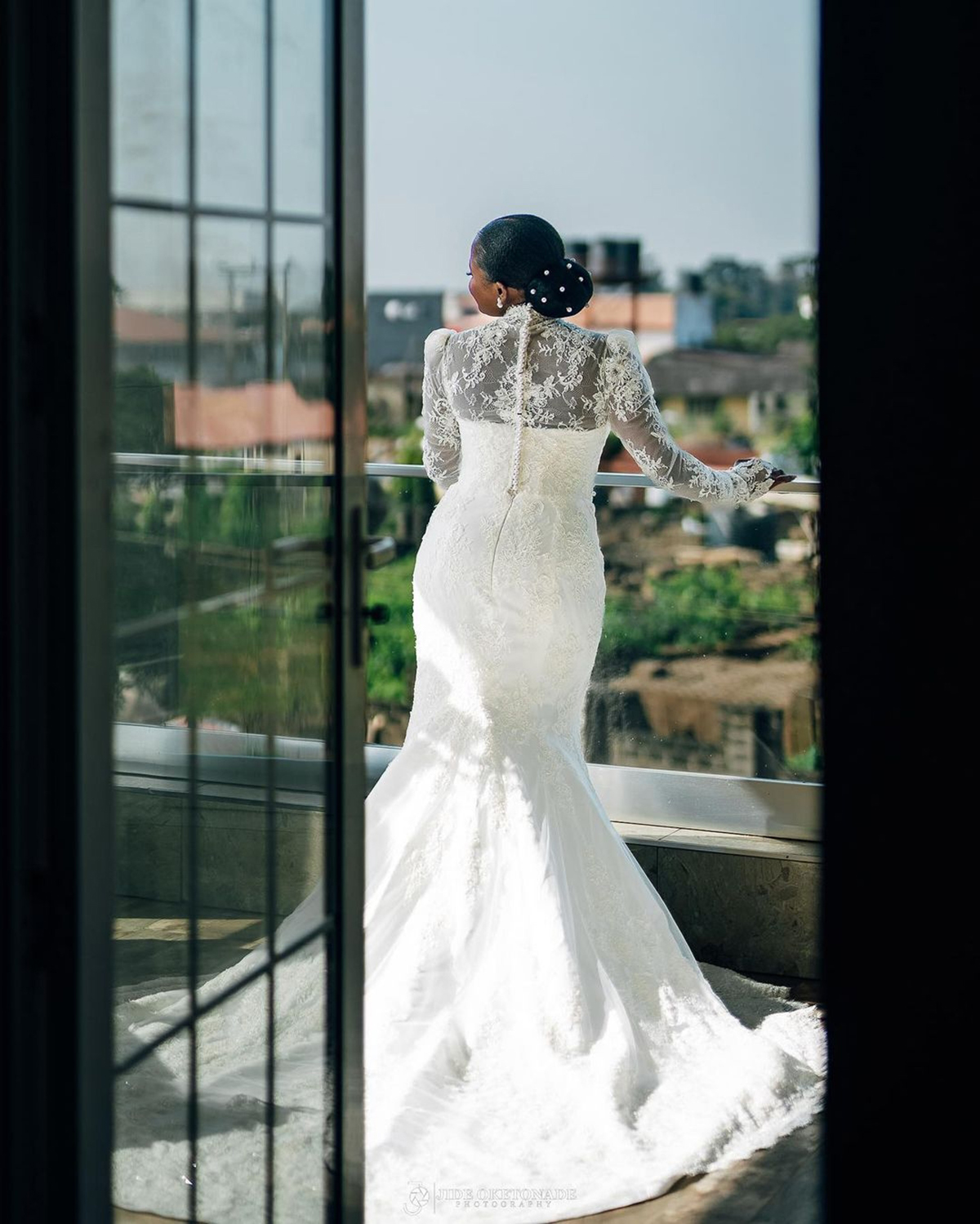 Plus Size Muslim Mermaid Wedding Dresses Full Lace High Neck Long Sleeve Bride Dress With Veil Bridal Gowns