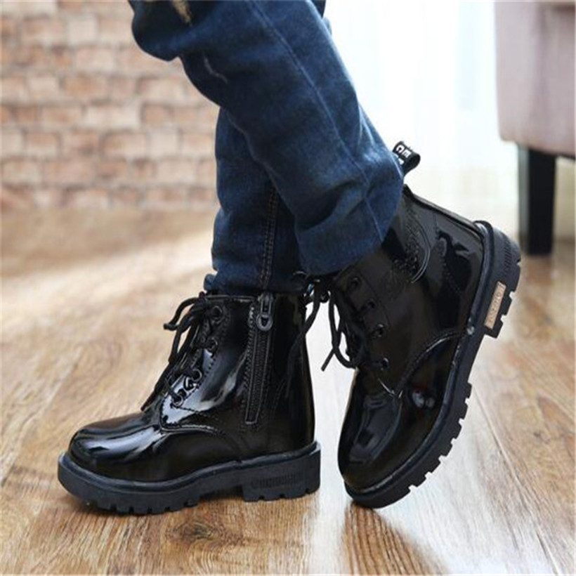 Autumn Winter Children Martin Boot patent Leather Boy Girls Snow Boots Toddler Baby Non-slip Sneakers Kids Athletic Shoes