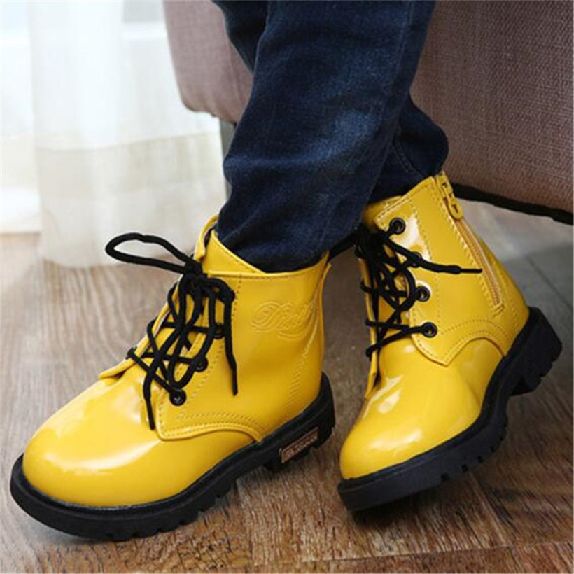 Autumn Winter Children Martin Boot patent Leather Boy Girls Snow Boots Toddler Baby Non-slip Sneakers Kids Athletic Shoes