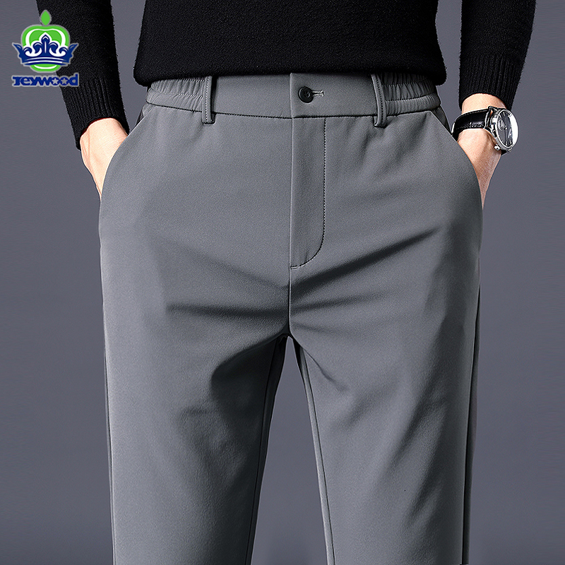 Men's Pants Spring Autumn Men's Casual Pants Business Stretch Slim Fit Elastic Waist Jogger Korean Classic Thick Black Gray Trousers Male 23