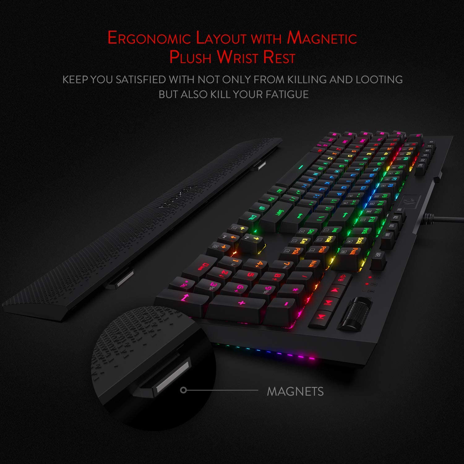 K586 RGB Mechanical Gaming Keyboard 10 Extra On-Board Macro Keys Dedicated Media Control Blue Switches For PC Gamer